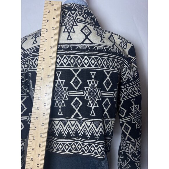 Vintage Flashback Aztec Cropped Jacket Medium Black & White 100% Cotton - Picture 4 of 12